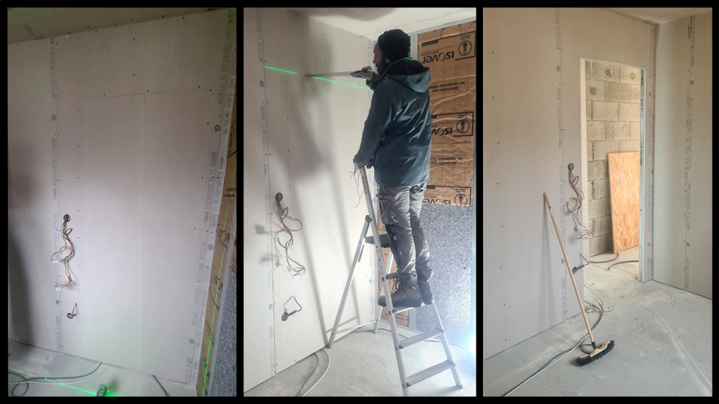 2026.01.09 - Découpage de la plaque de placo de la porte du bureau, depuis l'intérieur de la pièce