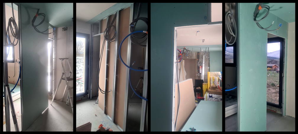 2026.03.15 - Plaquage de la cloison entre cuisine et cellier (côté cellier)