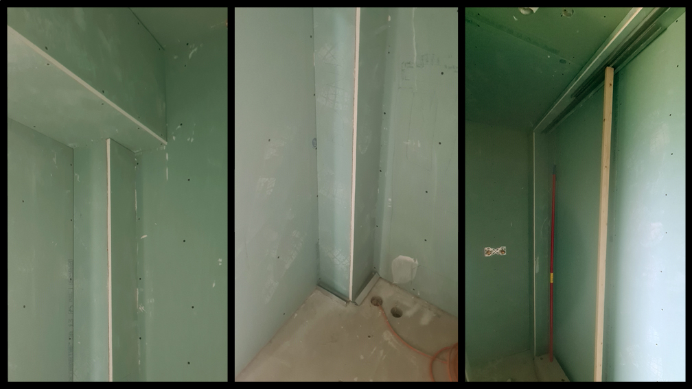 Coffrage vertical dans la buanderie, et coffrages dans la douche